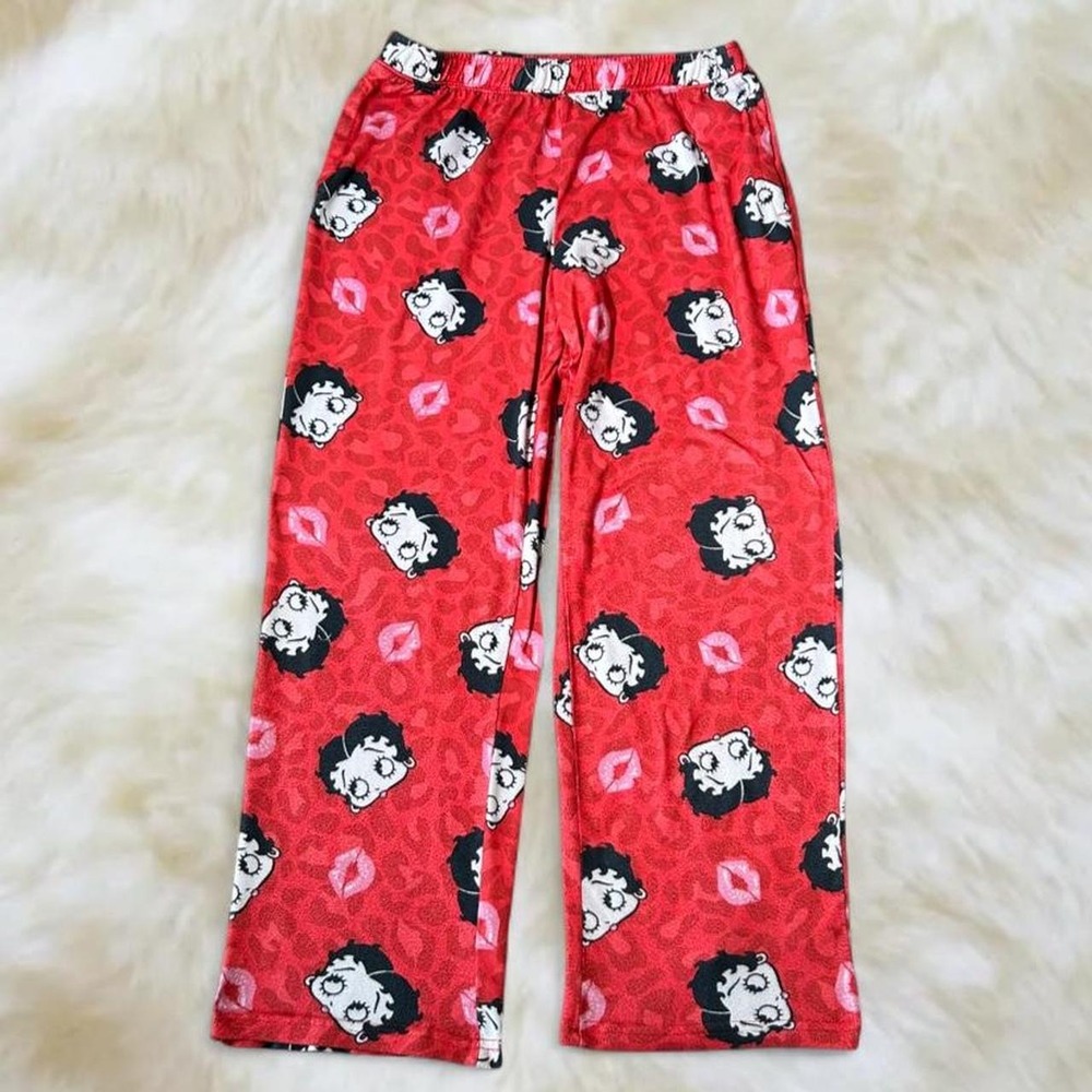 Betty Boop Red Y2K Pajama Pants Loungewear Leopard Print Wide Leg Medium Large